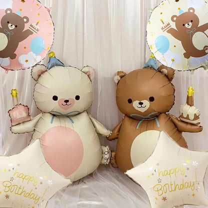 Matte Bear Birthday Party Balloons, Big Brown Bear Foil Balloons Set | Animal - Image 3