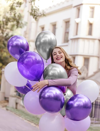 Purple and Silver Balloons, Birthday Party Decor | Pastel Purple Confetti - Image 2