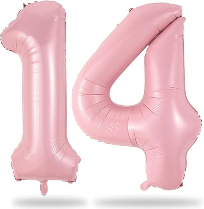 Large Pastel Pink 14 Balloon Number Set, Foil Number 1 & 4, 40 Inch Mylar Self by Lingqiang