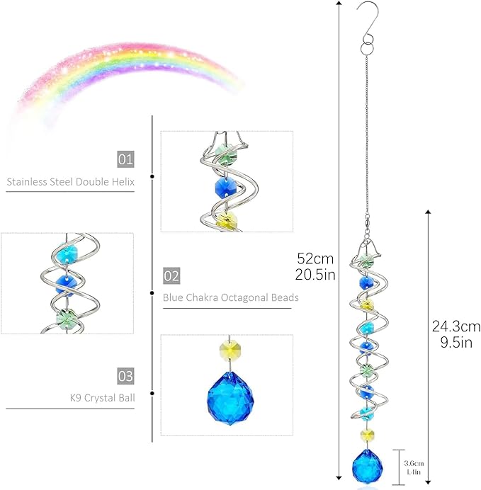 20.5in Sea Blue Crystal Gazing Ball Spiral Wind Spinner Suncatcher | Sea Blue - Image 5