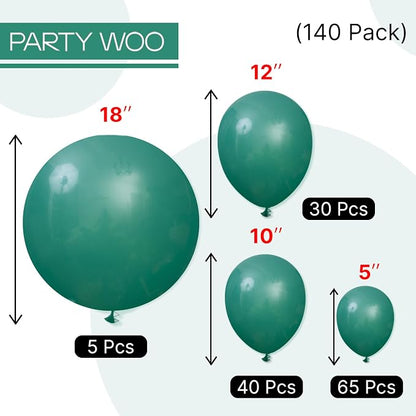 PartyWoo Dark Green Balloons 140pcs Emerald Hunter Forest Green Boho Color | - Image 6