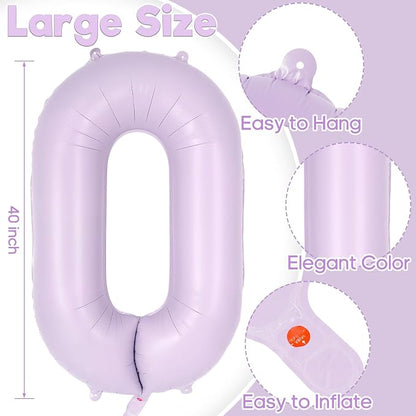 Light Purple Number 0 Balloon, 40 Inch Big Large Foil Helium Number Balloons - Image 3