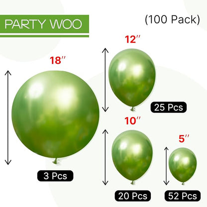 PartyWoo Metallic Green Balloons 100pcs Different Sizes of 18 12 10 5 Inch | - Image 6