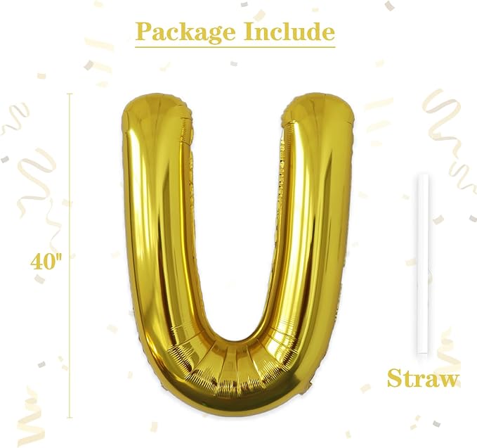 VHUWE 40 inch Gold Letter U Balloon, Big Size Alphabet Foil Mylar Helium - Image 2