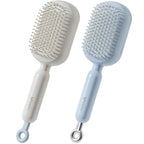 Retractable Cushion Massage Comb for Wet & Dry Hair, Anti-Static Self Cleaning Hair Brush for All Hair Types, Soft Bristles, Easy Eliminates Knots, Detangling Hairbrush for Women Men (Blue + White)