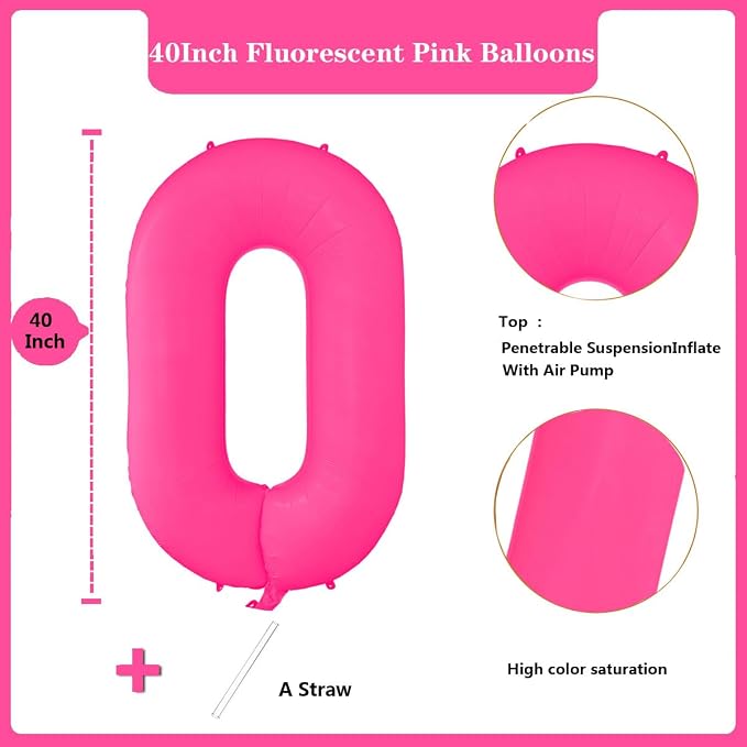 Fluorescent Rose Red Number Balloon 40 inch Giant Foil Helium Balloons Pink - Image 2