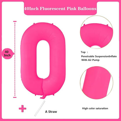 Fluorescent Rose Red Number Balloon 40 inch Giant Foil Helium Balloons Pink - Image 2
