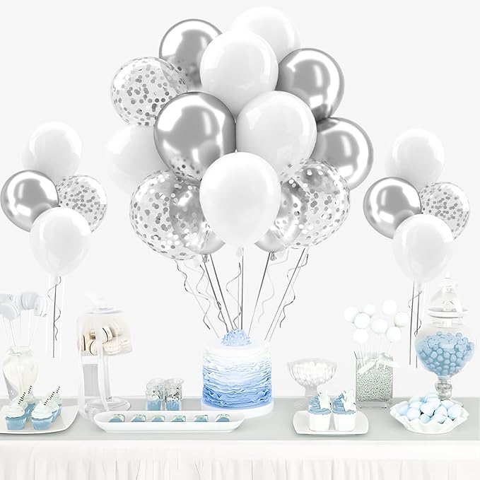 Patimate White and Silver Balloons Set - Image 8