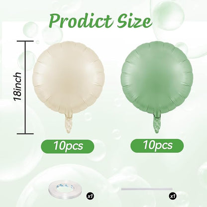 20PCS 18 Inch Round Foil Balloon, Round Shaped Balloons, Retro Sage Green Cream - Image 2