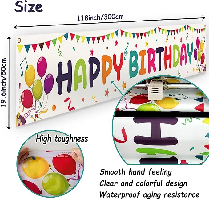 Large Colorful Happy Birthday Yard Banner Sign 118x19.7 inch - Image 3