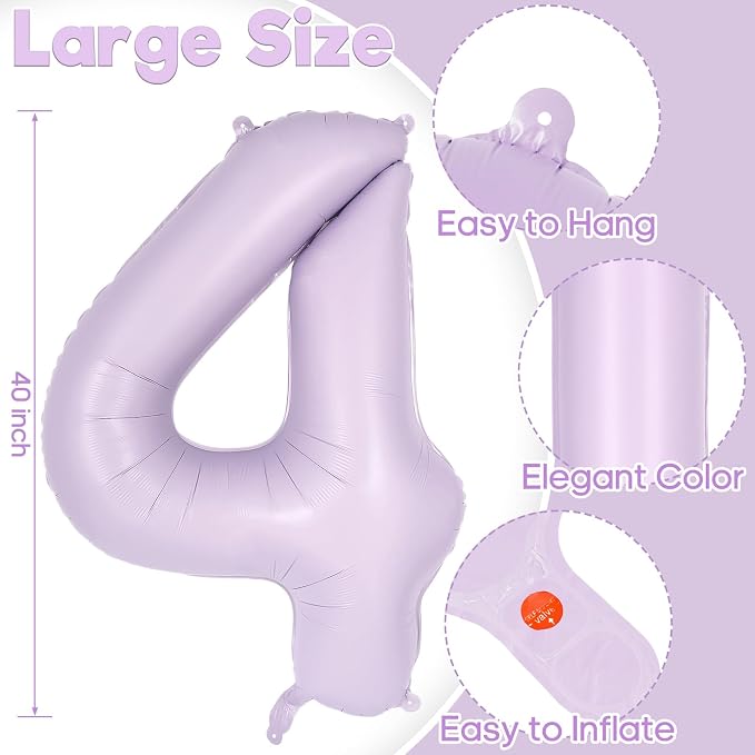 Light Purple Number 4 Balloon, 40 Inch Big Large Foil Helium Number Balloons - Image 3