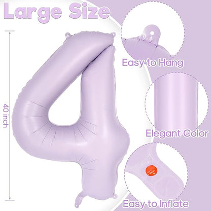 Light Purple Number 4 Balloon, 40 Inch Big Large Foil Helium Number Balloons - Image 3