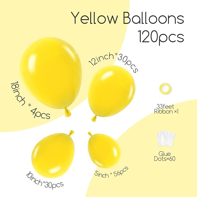 Awenztech 122pcs Yellow Balloon Arch Kit, 18 12 10 5 inch Yellow Latex Balloons - Image 2