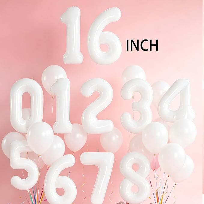 2 Set 20 Pcs Number Balloons 16 Inch White 0-9 Number Mylar Foil Balloons White - Image 2
