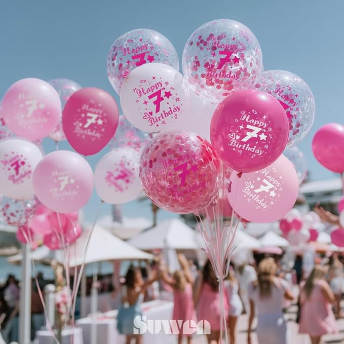 SUWEN Pink 7th Number Printed Balloons 38PCS 12 Inch | 1-9 Latex Balloons Happy - Image 5