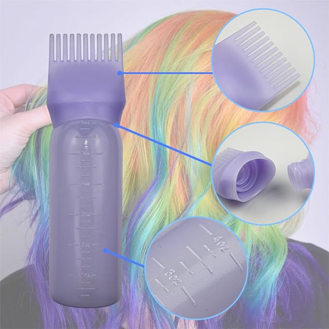 4 Pack Root Comb Applicator Bottle, Hair Oil Applicator, Oil Comb Applicator Bottle for Hair Dye Shampoos Hair Salons (Black+Purple)