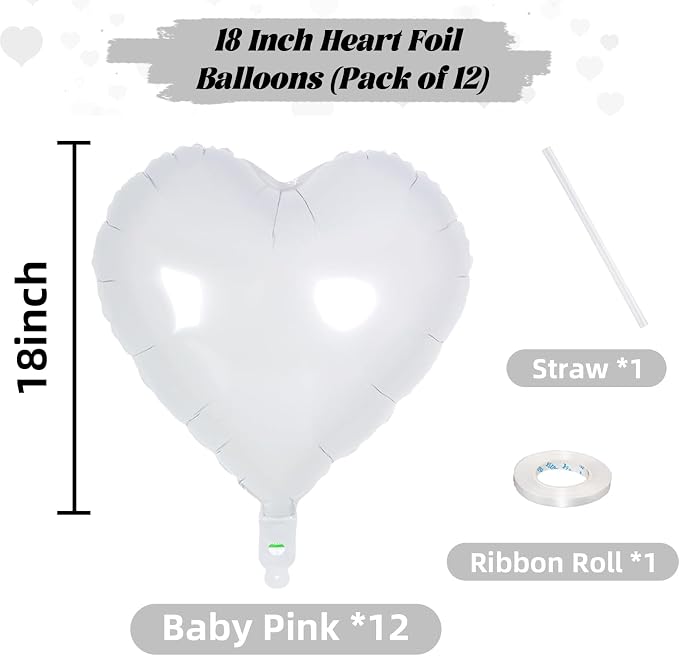 White Heart Foil Balloons, 18 Inch, Baby Shower, Graduation Party Decorations - Image 2