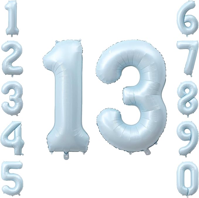 Baby Blue Number 13 Balloon 40 Inch, Foil Digits Milestone Party Supplies | by Unknown