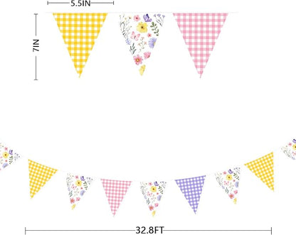 32Ft Wildflower Party Decorations Pink Purple Yellow Gingham Plaid Flowers - Image 3