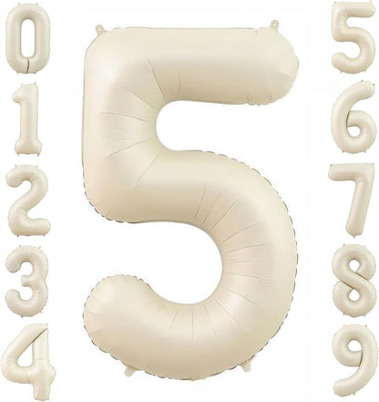 Cream 5 Balloon Number 40 Inch Cream White Number 5 Balloon Helium Mylar 5 by BBPOOL