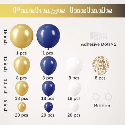 Voircoloria 148pcs Navy and Gold Balloons Arch Kit, 18 12 10 5 Inch | - Image 2