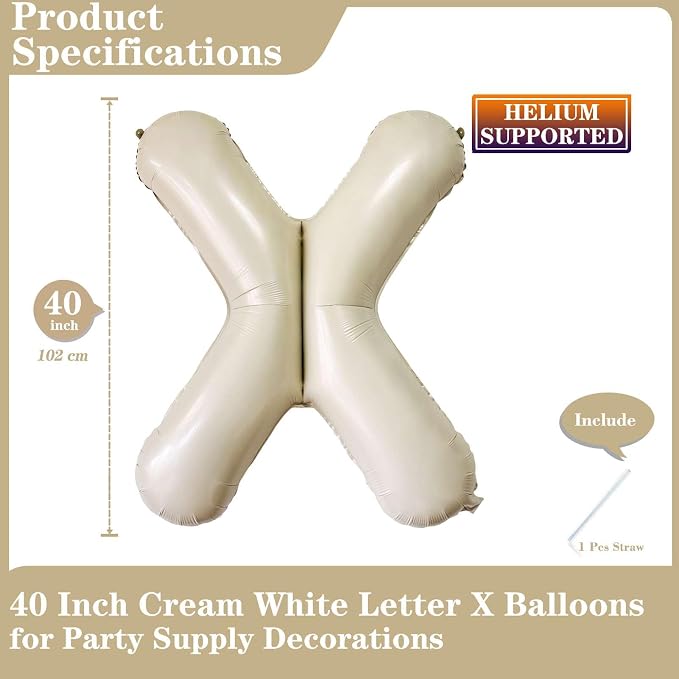 Cream White Letter X Balloons, 40 Inch Giant Letter Balloons X Foil Mylar - Image 2