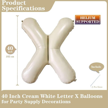 Cream White Letter X Balloons, 40 Inch Giant Letter Balloons X Foil Mylar - Image 2