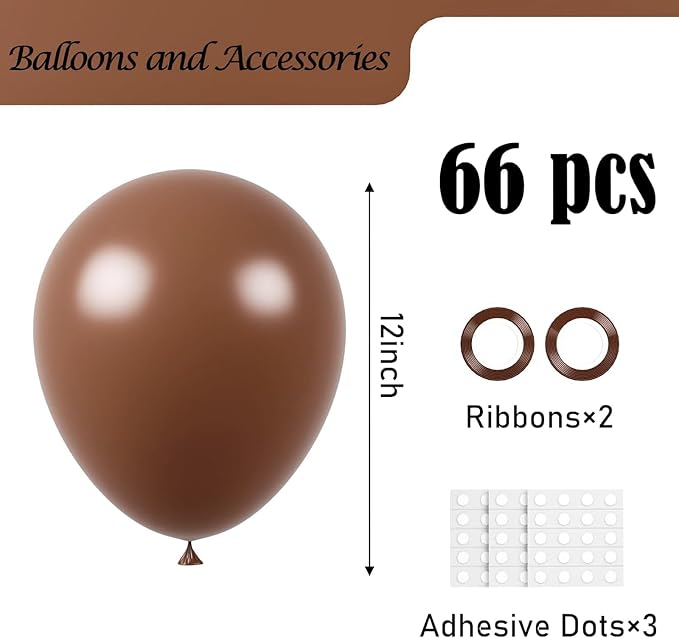 Voircoloria 66pcs Coffee Brown Tan Latex Party Balloons, 12inch | - Image 2