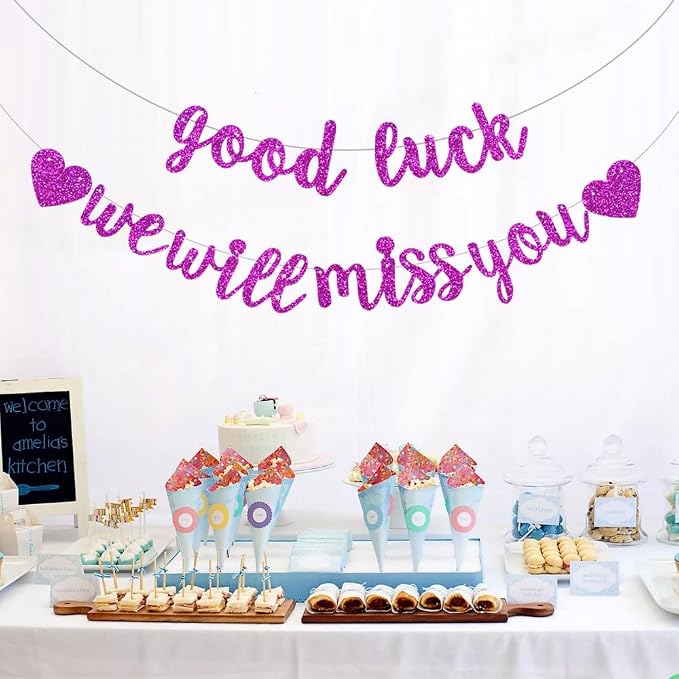 BEISHIDA Purple Good Luck We Will Miss You Banner Party Decor No DIY | Glitter - Image 6