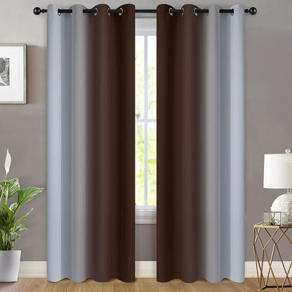 Yakamok Ombre Curtains Brown and Greyish White - Image 2