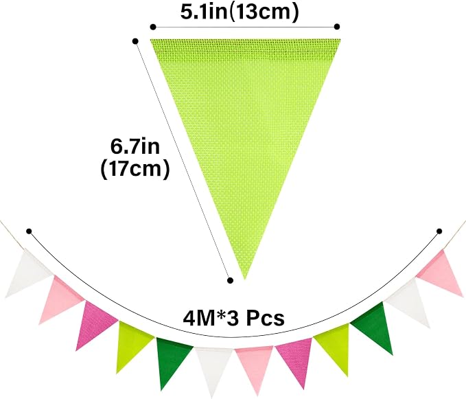 G2PLUS Pre-Strung Burlap Pennant Banners, 39Ft Pink and Green Fabric Triangle - Image 2