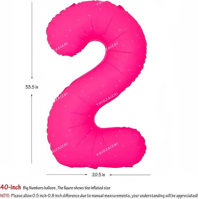 40IN Fluorescent Pink Number 2 Balloons Glow In The Dark Pink Balloon | - Image 2