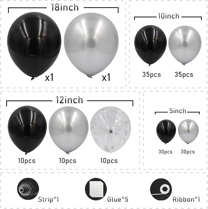 Black and Silver Balloons Arch Kit - Image 2