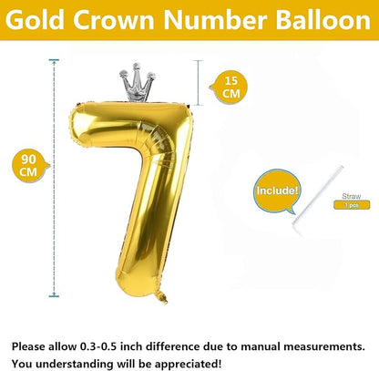 Gold Number 7 Balloon with Crown, 40 inch Gold Number Balloon 7th Birthday - Image 2
