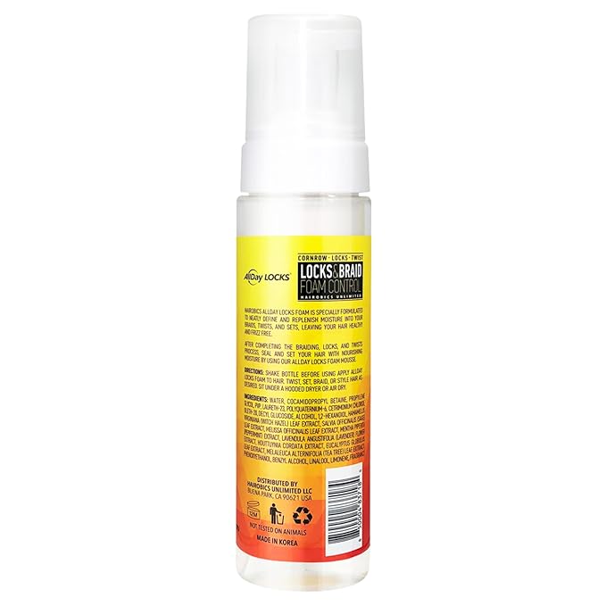 AllDay Locks Braid Foam (8 oz) | Long Lasting Mousse for Style & Shine | No Frizz or Fraying | Tea Tree, Lavender, Peppermint Oil | Moisturize & Seal Braids, Locks, Twists, Cornrows | 8 oz