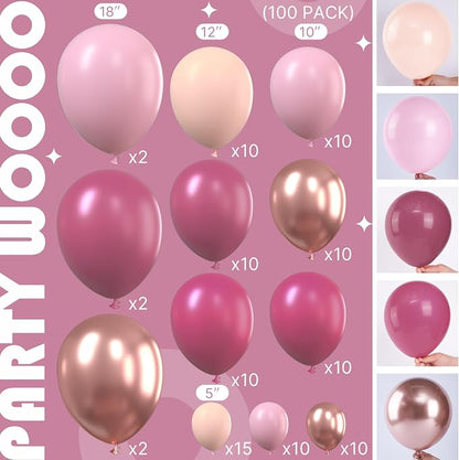 PartyWoo Dusty Pink Balloon Arch Kit 100pcs Pink and Rose Balloons | Dusty - Image 2