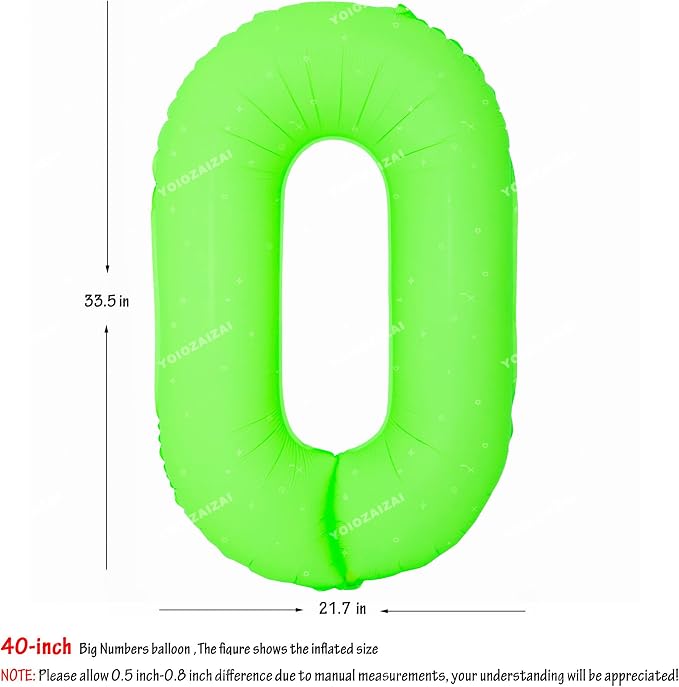 40IN Fluorescent Green Number 0 Balloons Glow In The Dark Green Balloon | - Image 2