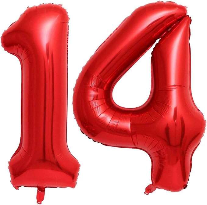 Red 14 Number Balloons, 40 Inch 14 Balloons Foil Mylar Helium Big Red 14 by BBPOOL