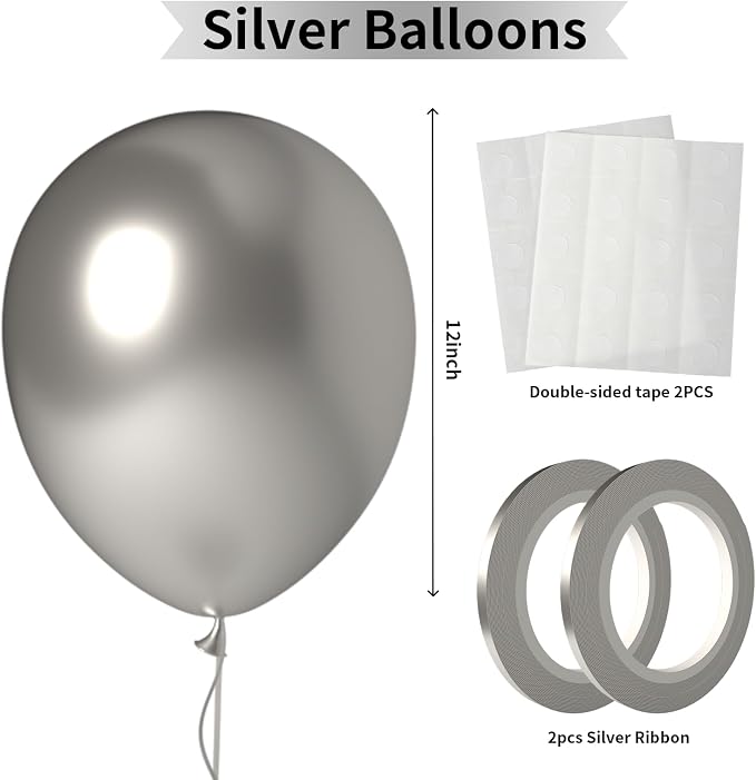 Silver Balloons 100 Pack 12 Inch Shiny Metallic Silver Extra Thick Latex Party - Image 2