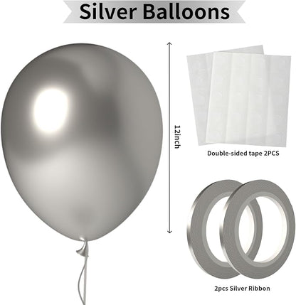 Silver Balloons 100 Pack 12 Inch Shiny Metallic Silver Extra Thick Latex Party - Image 2