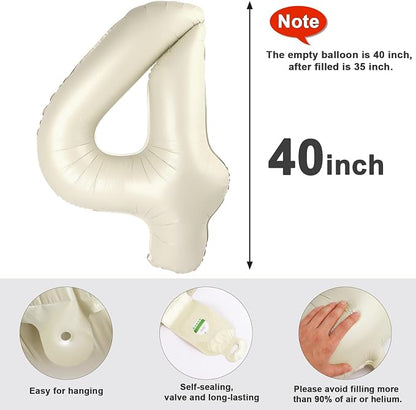 4 Balloon Numbers Party Decorations, 40In Cream Balloons - Image 5