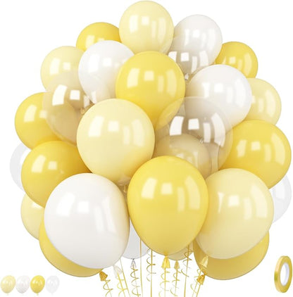 Yellow and White Balloons, 12 Inch Pastel Light Yellow Ivory White and Clear by TAOYE