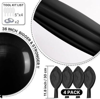 PartyWoo Black Balloons 4pcs Matte Latex Helium Balloons 36 Inch | Baby Shower - Image 6
