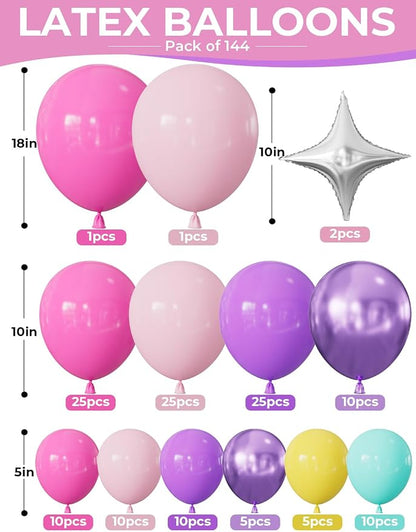 Pink and Purple Balloon Garland Arch Kit，Birthday Party Decor | 144 PCS Purple - Image 2