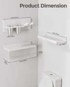 Puricon Floating Bathroom Shelves with Hair Dryer Holder, 3-Tier Rustic Wood Wall Mounted Organizers Set, Space Saving Over-Toilet Storage and Home Decor Hanging Rack -White