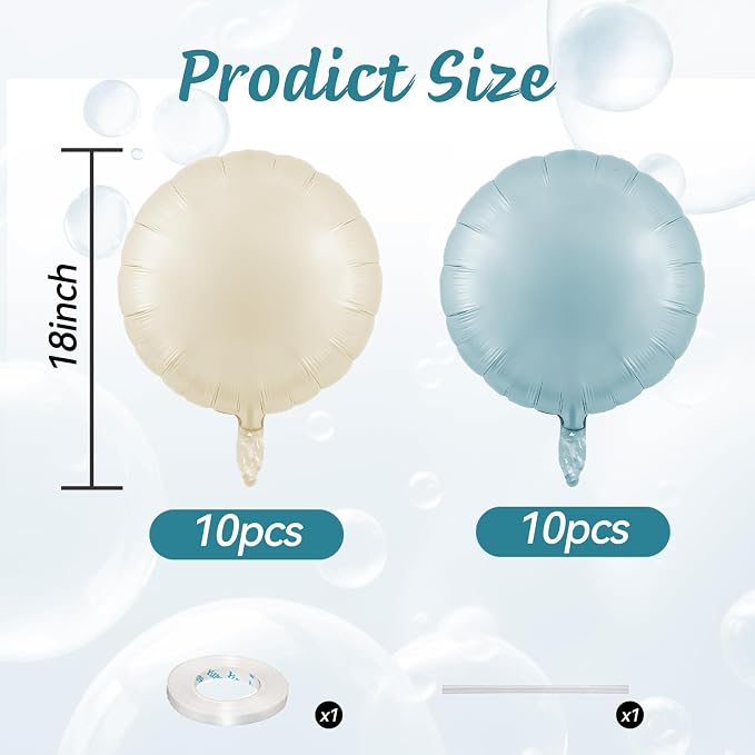 20PCS Round Shaped Balloons, 18 Inch Round Foil Balloon, Retro Dusty Blue Cream - Image 2