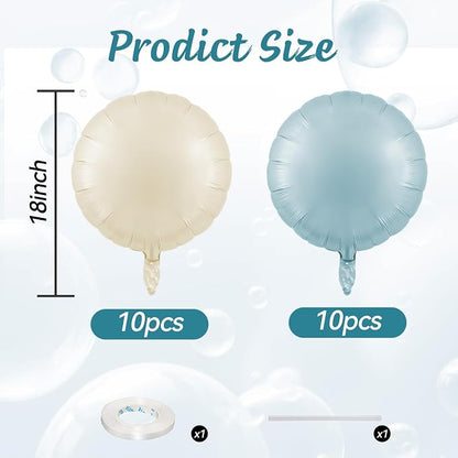 20PCS Round Shaped Balloons, 18 Inch Round Foil Balloon, Retro Dusty Blue Cream - Image 2