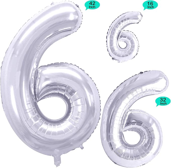 Silver Foil Balloons Number 6, Huge Number Balloons - Image 2