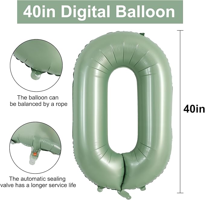 TONIFUL 40 Inch Sage Green Large Number 0 Balloon - Image 2