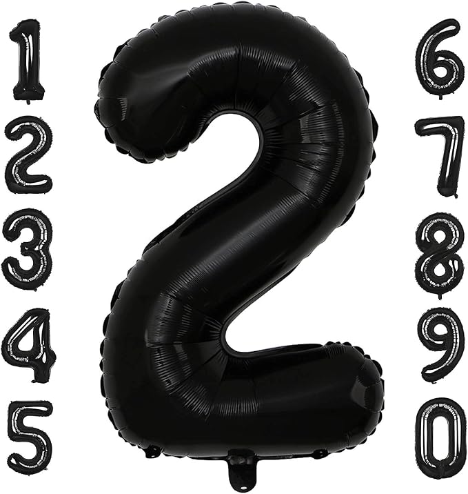 40 Inch Black Number 2 Balloons Helium Giant Black 2 Balloons by LHOAVWE